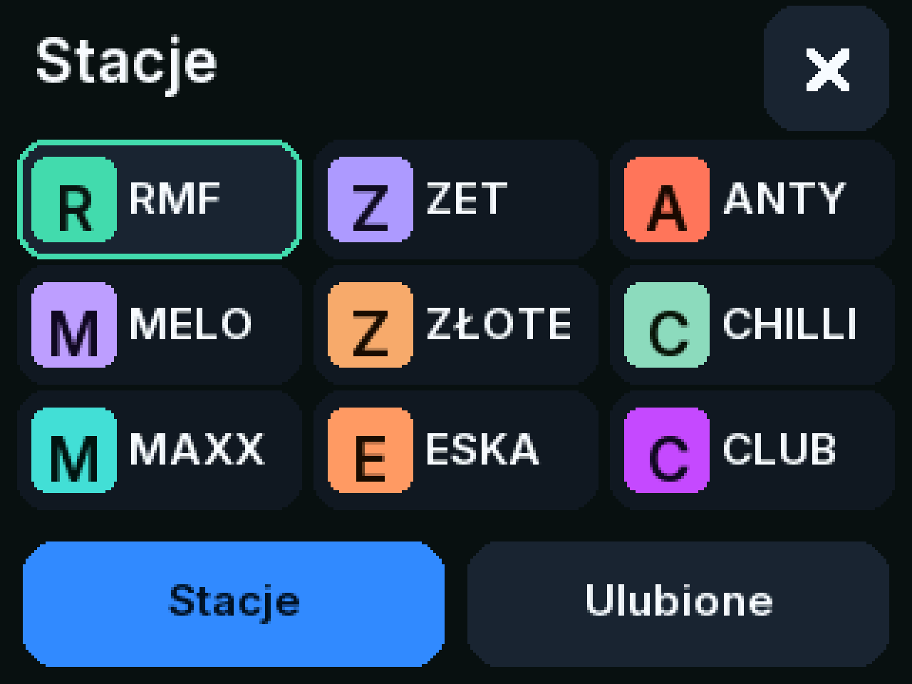 Station grid 9/9 with tiles — 1:1 emulator capture