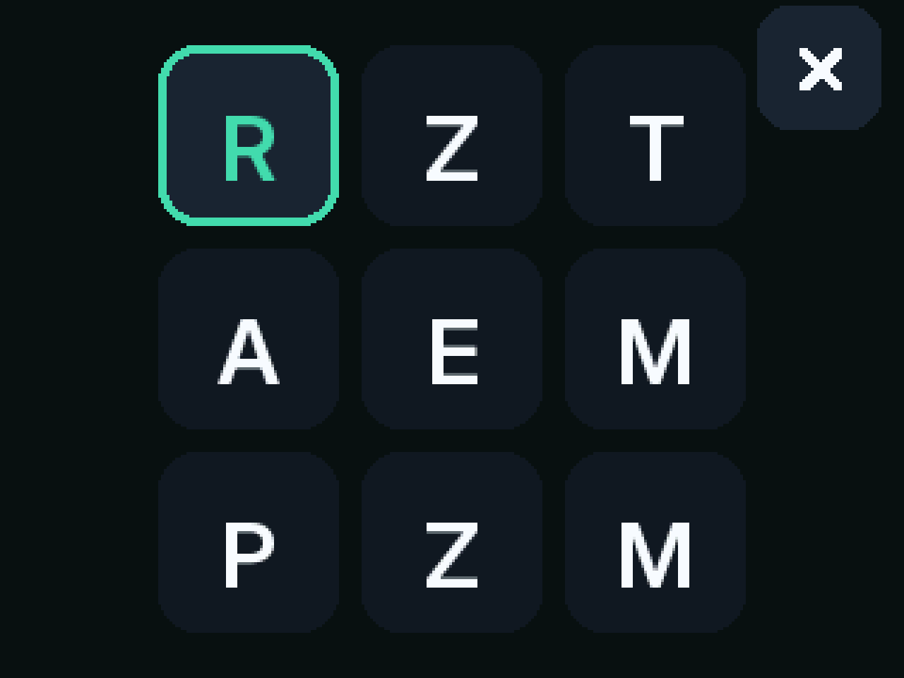Die neun Senderplätze in 0.4.1 — gezeichnet von demselben Code, der auch auf dem Würfel zeichnet