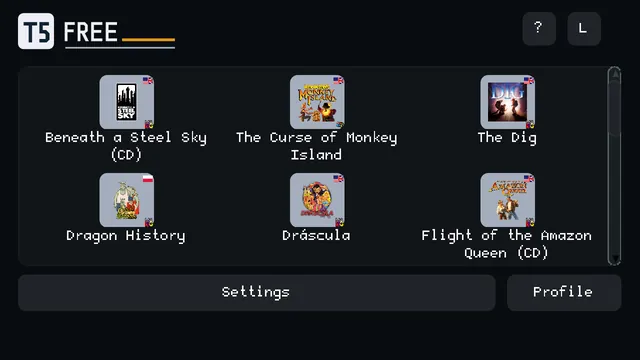 The Tab5 screen with the Tab5 Free Adventures game library